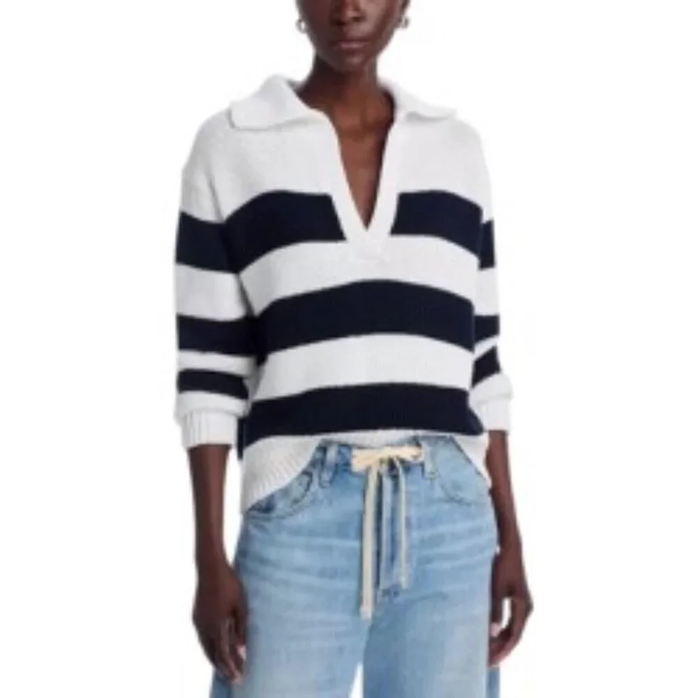 Aqua White & Navy Polo Sweater Small